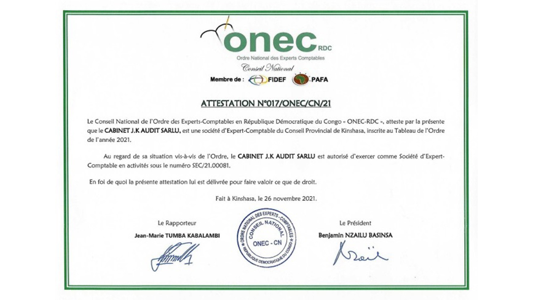 Attestation N°017/ONEC/CN/21